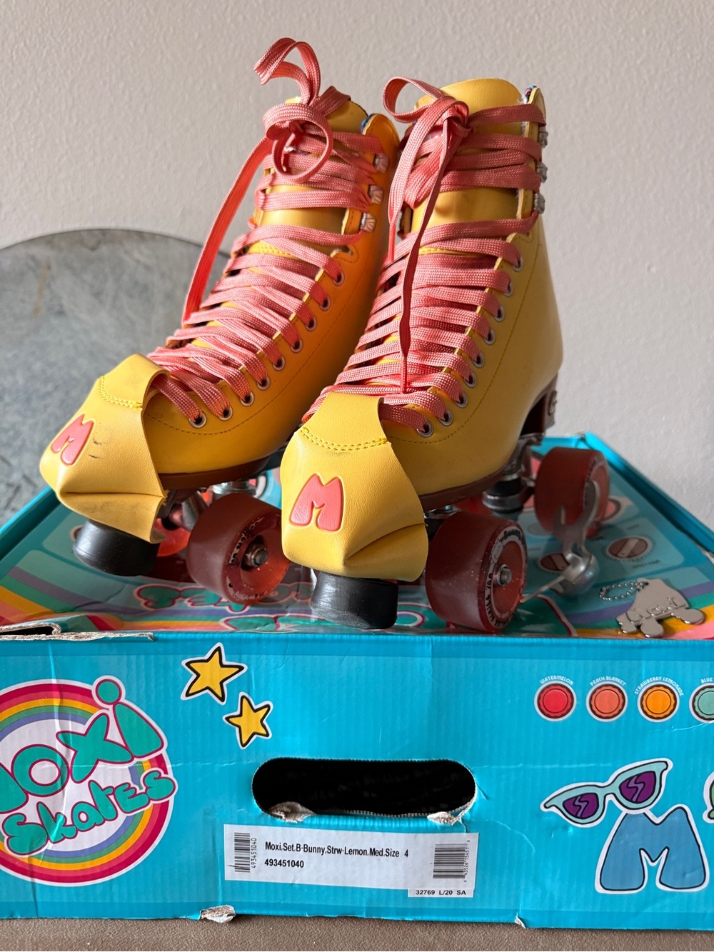 Moxi Strawberry Lemon Roller Skates with Pink Laces